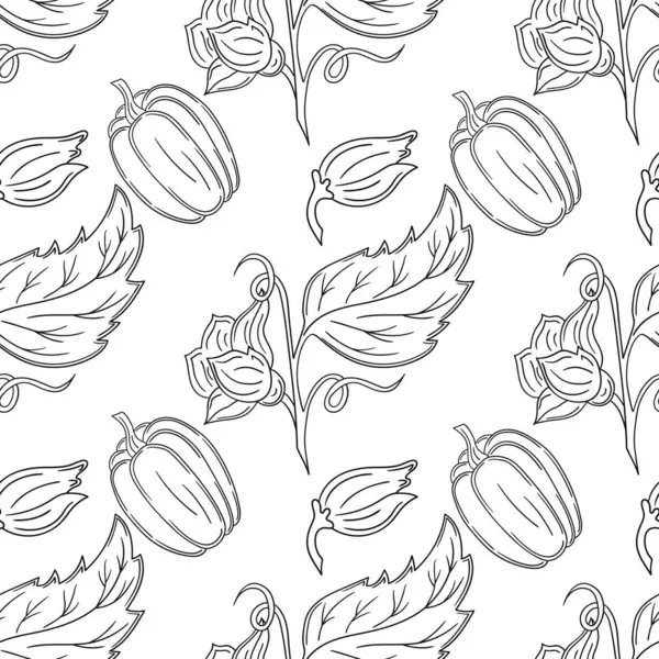 Tekstil ya da mutfak için desen. Tek renkli sebze deseni elde çizim tarzında. Balkabağım. Tasarım, tekstil, kumaş, duvar kağıdı, ambalaj için yazdır