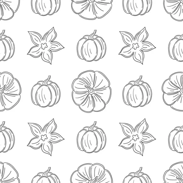 Tekstil ya da mutfak için desen. Tek renkli sebze deseni elde çizim tarzında. Balkabağım. Tasarım, tekstil, kumaş, duvar kağıdı, ambalaj kağıdı