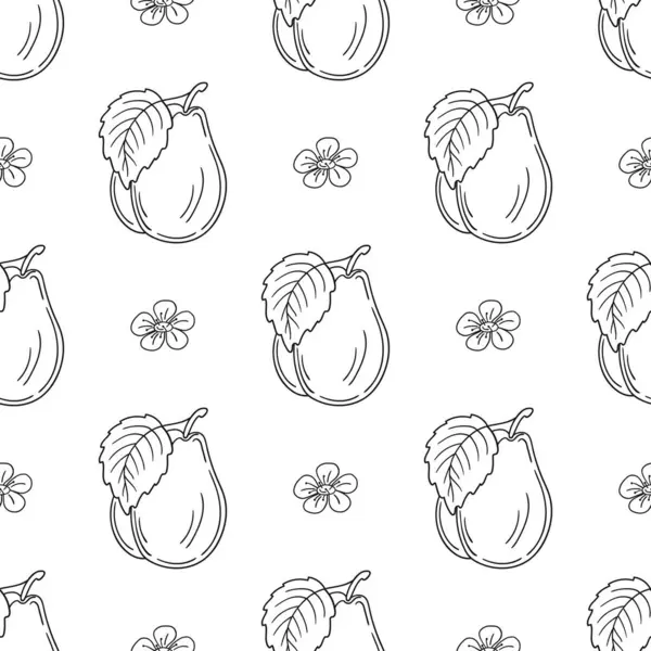 Tekstil ya da mutfak için desen. Tek renkli meyve deseni elde çizim tarzında. Erik. Tasarım, tekstil, kumaş, duvar kağıdı için yazdır