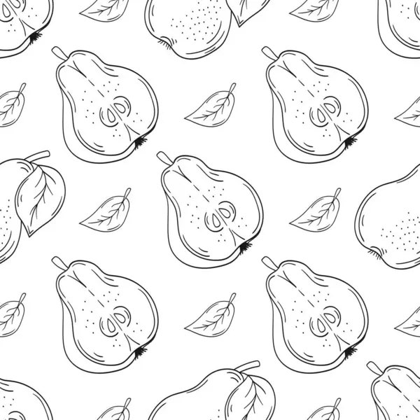 Tekstil ya da mutfak için desen. Tek renkli meyve deseni elde çizim tarzında. Armut. Tasarım için yazdır