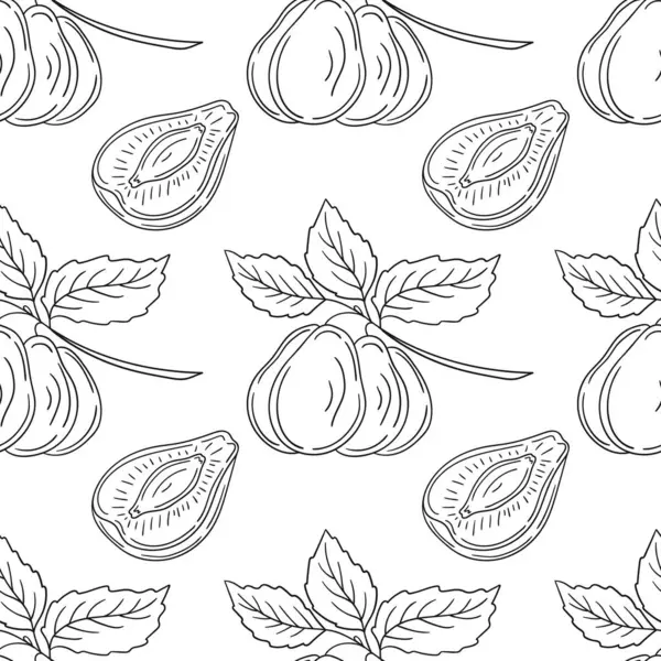 Tekstil ya da mutfak tarzı. Erik. Tek renkli meyve deseni. Tasarım, tekstil, kumaş, duvar kağıdı, ambalaj için yazdır