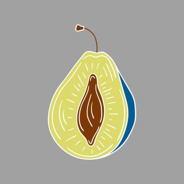 Sevimli meyve çizimi tarzı. Gri arka planda erik. Beyaz taslak. Kartpostallar, el ilanları, afişler için tasarım. Simge