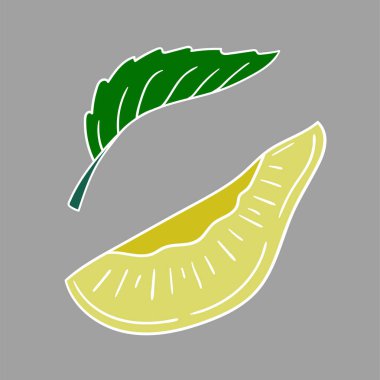 Sevimli meyve çizimi tarzı. Gri arka planda erik. Beyaz taslak. Kartpostallar, el ilanları, afişler için tasarım. Simge, imza, etiket