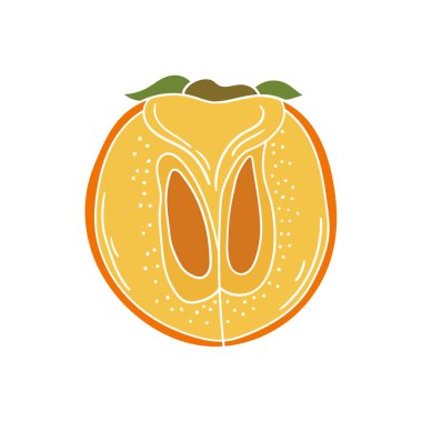 Sevimli meyve çizimi tarzı. Beyaz arka planda hurma. Beyaz taslak. Kartpostallar, el ilanları, afişler için tasarım