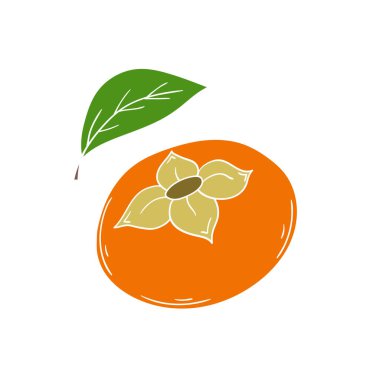 Sevimli meyve çizimi tarzı. Beyaz arka planda hurma. Beyaz taslak. Kartpostallar, el ilanları, afişler için tasarım. Simge, işaret, etiket, iğne, logo