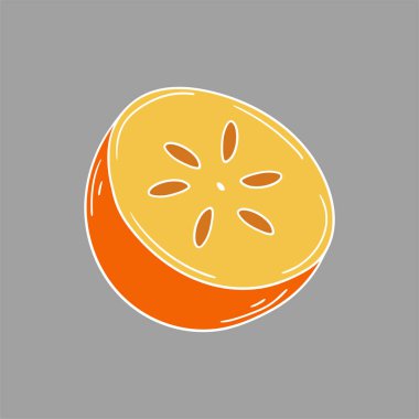 Sevimli meyve çizimi tarzı. Gri arka planda hurma. Beyaz özet