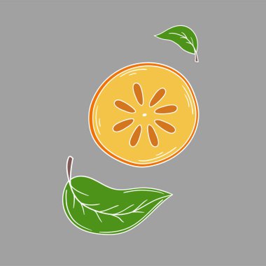 Sevimli meyve çizimi tarzı. Gri arka planda hurma. Beyaz taslak. Tasarım