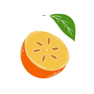 Sevimli meyve çizimi tarzı. Beyaz arka planda hurma. Beyaz taslak. Kartpostallar, el ilanları, afişler için tasarım. Simge, imza, çıkartma, iğne