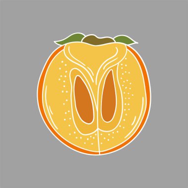 Sevimli meyve çizimi tarzı. Gri arka planda hurma. Beyaz taslak. Kartpostallar, el ilanları, afişler için tasarım