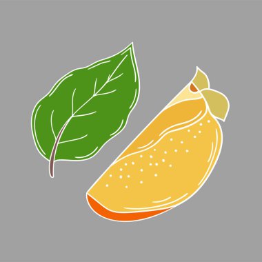 Sevimli meyve çizimi tarzı. Gri arka planda hurma. Beyaz taslak. Kartpostallar, el ilanları, afişler için tasarım. Simge