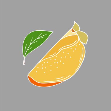 Sevimli meyve çizimi tarzı. Gri arka planda hurma. Beyaz taslak. Kartpostallar, el ilanları, afişler için tasarım. Simge, imza, etiket