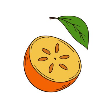 Sevimli meyve çizimi tarzı. Beyaz arkaplanda hurma simgesi. Kartpostallar, el ilanları, afişler için tasarım. Simge, imza, çıkartma, iğne