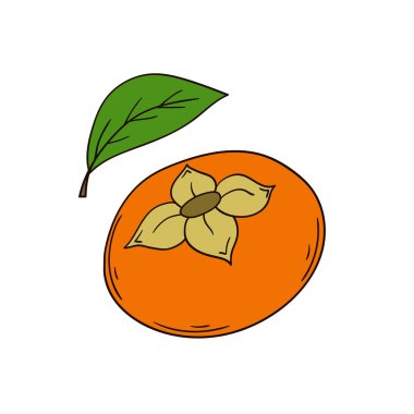 Sevimli meyve çizimi tarzı. Beyaz arkaplanda hurma simgesi. Kartpostallar, el ilanları, afişler için tasarım. Simge, işaret, etiket, iğne, logo