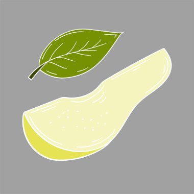 Sevimli meyve çizimi tarzı. Gri arka planda armut. Beyaz taslak. Kartpostallar için tasarım