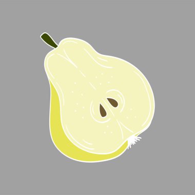 Sevimli meyve çizimi tarzı. Gri arka planda armut. Beyaz taslak. Kartpostallar, el ilanları için tasarım