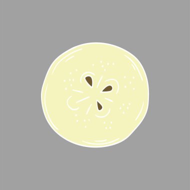 Sevimli meyve çizimi tarzı. Gri arka planda armut. Beyaz taslak. Kartpostallar, el ilanları, afişler için tasarım. Simge, imza, etiket