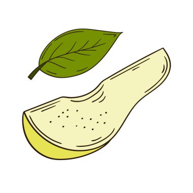 Sevimli meyve çizimi tarzı. Beyaz arka planda armut simgesi. Kartpostallar için tasarım