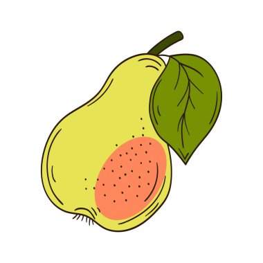 Sevimli meyve çizimi tarzı. Beyaz arka planda armut simgesi. Tasarım