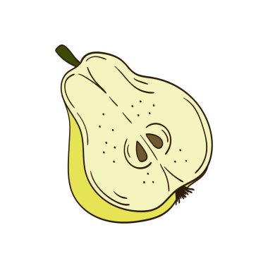 Sevimli meyve çizimi tarzı. Beyaz arka planda armut simgesi. Kartpostallar, el ilanları için tasarım