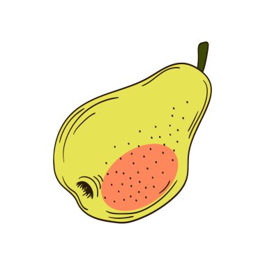 Sevimli meyve çizimi tarzı. Beyaz arka planda armut simgesi. Kartpostallar, el ilanları, afişler için tasarım. Simge