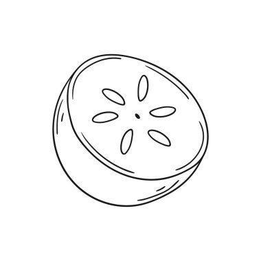 Sevimli meyve çizimi tarzı. Tek renkli olsun. Beyaz arkaplanda hurma simgesi. Boyama kitapları için tasarım