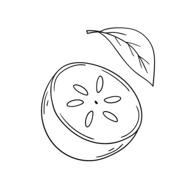 Sevimli meyve çizimi tarzı. Tek renkli olsun. Beyaz arkaplanda hurma simgesi. Boyama kitapları, çocuk eğitim oyunları için tasarlandı. Simge, imza, çıkartma, iğne
