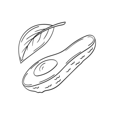 Sevimli meyve çizimi tarzı. Tek renkli olsun. Beyaz arkaplanda Avokado simgesi. Tasarım