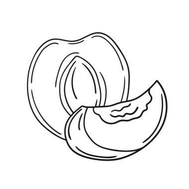 Sevimli meyve çizimi tarzı. Tek renkli olsun. Beyaz arkaplanda kayısı simgesi. Boyama kitapları, çocuk eğitim oyunları için tasarlandı. Simge