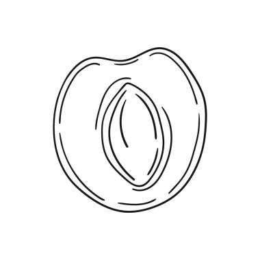 Sevimli meyve çizimi tarzı. Tek renkli olsun. Beyaz arkaplanda kayısı simgesi. Kitap için tasarım