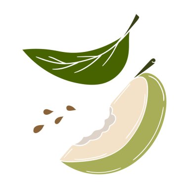 Sevimli meyve çizimi tarzı. Beyaz arkaplanda yeşil elma simgesi. Beyaz taslak. Kartpostallar, el ilanları, afişler için tasarım