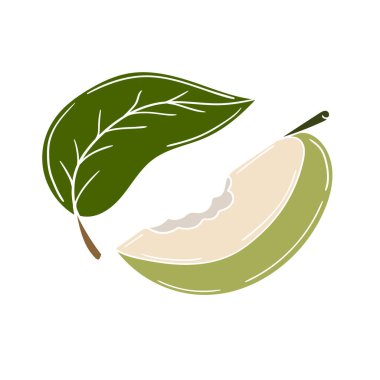 Sevimli meyve çizimi tarzı. Beyaz arkaplanda yeşil elma simgesi. Beyaz taslak. Kartpostallar, el ilanları, afişler için tasarım. Simge, imza, çıkartma, iğne