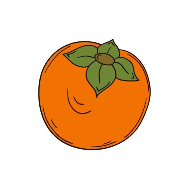 Sevimli meyve çizimi tarzı. Kartpostallar, el ilanları, afişler için tasarım. Beyaz arkaplanda hurma simgesi. Simge, imza, çıkartma, iğne