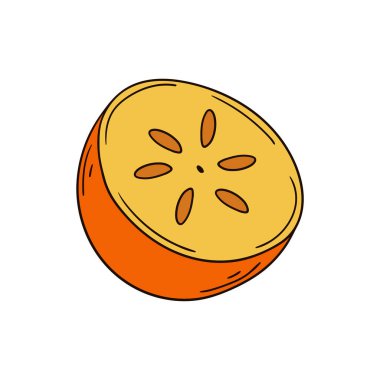 Sevimli meyve çizimi tarzı. Kartpostallar, el ilanları, afişler için tasarım. Beyaz arkaplanda hurma simgesi. Simge, işaret, etiket, iğne, logo