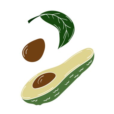 Sevimli meyve çizimi tarzı. Beyaz arka planda avokado. Beyaz taslak. Tasarım