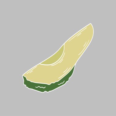 Sevimli meyve çizimi tarzı. Gri arka planda avokado. Beyaz taslak. Kartpostallar, el ilanları, afişler için tasarım. Simge