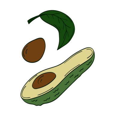 Sevimli meyve çizimi tarzı. Beyaz arkaplanda Avokado simgesi. Tasarım