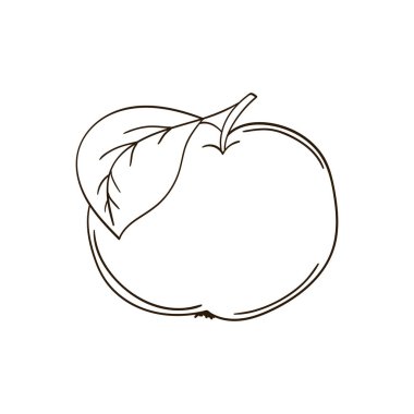 Sevimli meyve çizimi tarzı. Beyaz arkaplanda elma simgesi. Tek renkli olsun. Tasarım