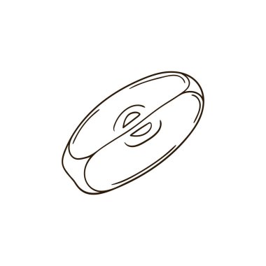 Sevimli meyve çizimi tarzı. Beyaz arkaplanda elma simgesi. Tek renkli olsun. Boyama kitapları için tasarım