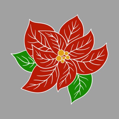 Sevimli çiçek çizimi tarzı. Gri arka planda zehirlenme. Beyaz taslak. Kartpostallar, el ilanları, afişler için tasarım. Simge, işaret, etiket, iğne, logo