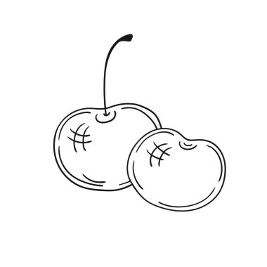Elle çizim tarzında şirin çilek çizimi. Tek renkli olsun. Beyaz arka planda kiraz ikonu. Tasarım