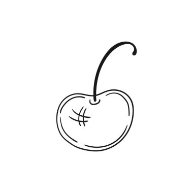 Elle çizim tarzında şirin çilek çizimi. Tek renkli olsun. Beyaz arka planda kiraz ikonu. Boyama kitapları ve oyunlar için tasarım