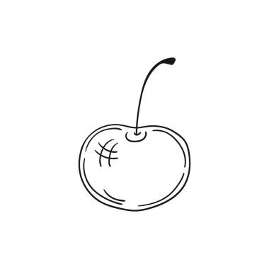 Elle çizim tarzında şirin çilek çizimi. Tek renkli olsun. Beyaz arka planda kiraz ikonu. Boyama kitapları, çocuk eğitim oyunları için tasarlandı. Simge, imzala