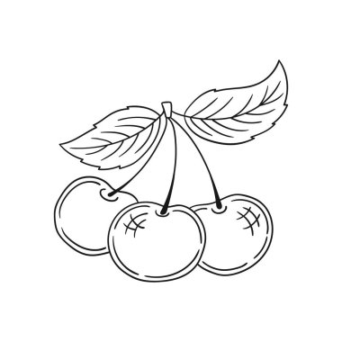 Elle çizim tarzında şirin çilek çizimi. Tek renkli olsun. Beyaz arka planda kiraz ikonu. Boyama kitapları, çocuk eğitim oyunları için tasarlandı. Simge, imza, etiket