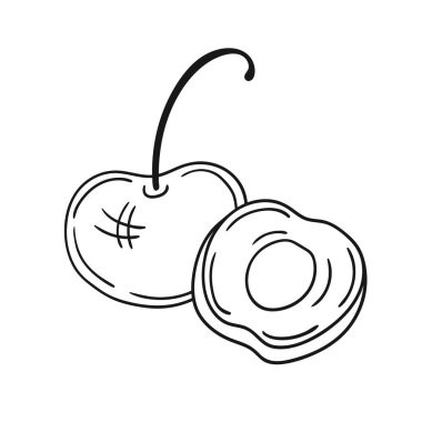 Elle çizim tarzında şirin çilek çizimi. Tek renkli olsun. Beyaz arka planda kiraz ikonu. Kitap için tasarım