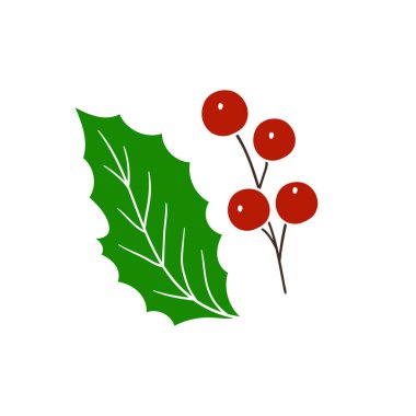 Elle çizim tarzında şirin çilek çizimi. Holly beyaz arka planda. Beyaz taslak. Kartpostallar için tasarım