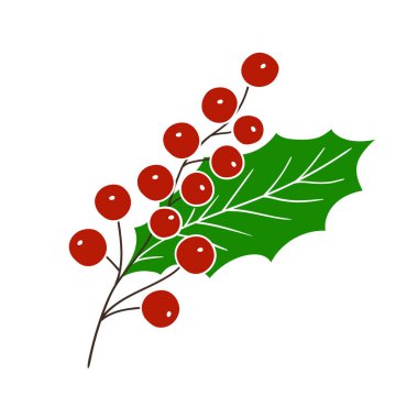 Elle çizim tarzında şirin çilek çizimi. Holly beyaz arka planda. Beyaz taslak. Kartpostallar, el ilanları için tasarım