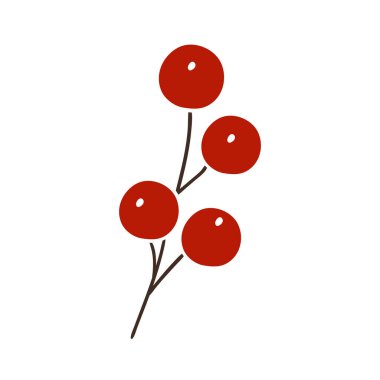 Elle çizim tarzında şirin çilek çizimi. Holly beyaz arka planda. Beyaz taslak. Kartpostallar, el ilanları, afişler için tasarım. Simge, imza, çıkartma, iğne