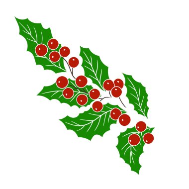 Elle çizim tarzında şirin çilek çizimi. Holly beyaz arka planda. Beyaz taslak. Kartpostallar, el ilanları, afişler için tasarım. Simge, işaret, etiket, iğne, logo