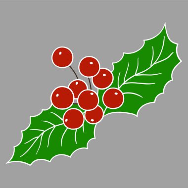 Elle çizim tarzında şirin çilek çizimi. Holly gri arka planda. Beyaz taslak. Kartpostallar, el ilanları, afişler için tasarım. Simge, imzala