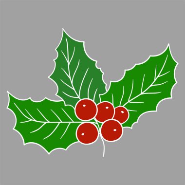 Elle çizim tarzında şirin çilek çizimi. Holly gri arka planda. Beyaz taslak. Kartpostallar, el ilanları, afişler için tasarım. Simge